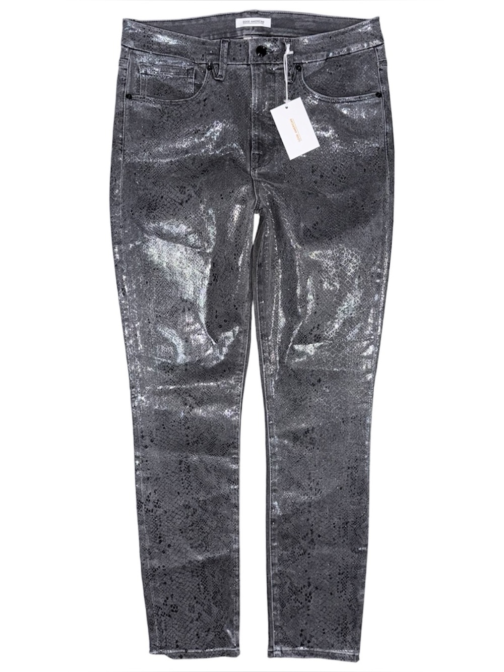 Good American NWT Good Waist Skinny Jeans Gray Snake Foil Print Women’s 14 / 32